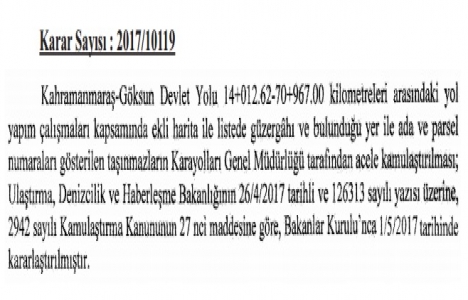 Kahramanmaraş-Göksun da acele kamulaştırma!