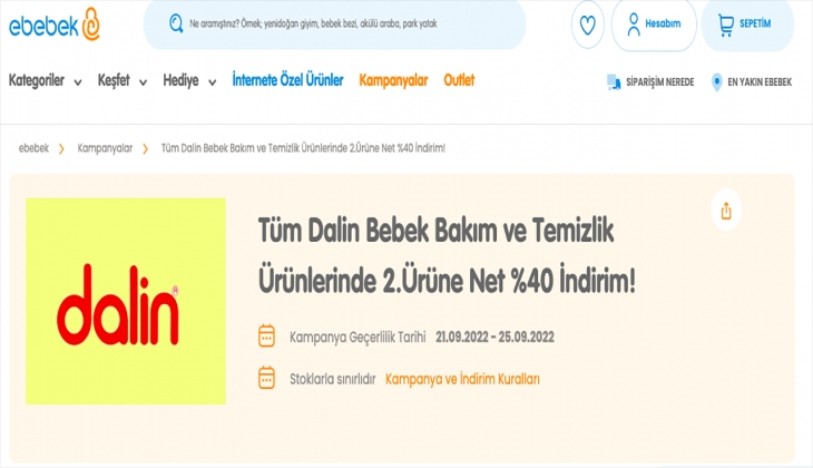 Ebebek Dalin ürünlerinde geçerli 2. Ürüne net yüzde 40 indirim uyguluyor. İşte 25 Eylül ebebek fiyat listesi
