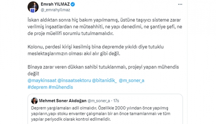 Kolonu, kirişi kesilmiş bina depremde yıkıldı diye mühendis değil binaya zarar veren dükkan sahibi tutuklanmalı!