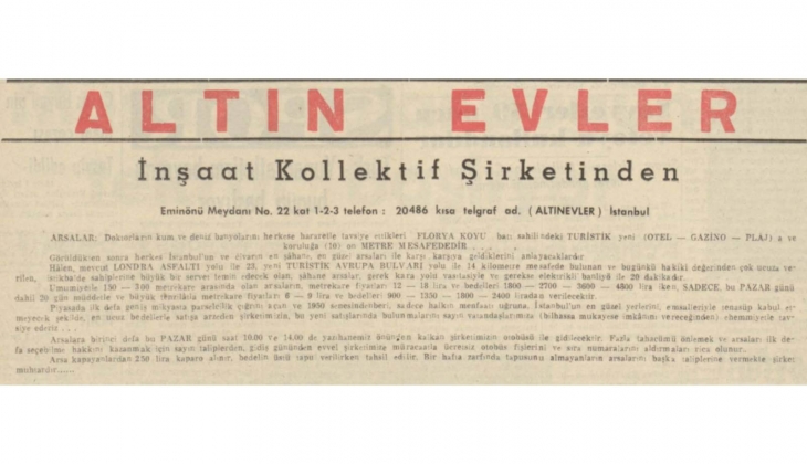 1954 te Florya daki İstanbul un en değerli arsaları 900 bin liradan başlayan fiyatlarla satılmış!