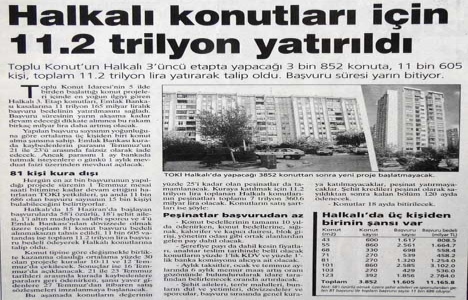 1998 yılında Halkalı Konutları için 11.2 trilyon yatırıldı!