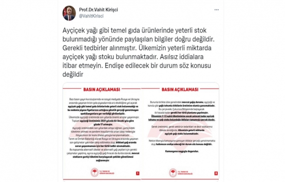 Tarım ve Orman Bakanı Kirişci den son dakika ayçiçek yağı açıklaması! Stoklar...