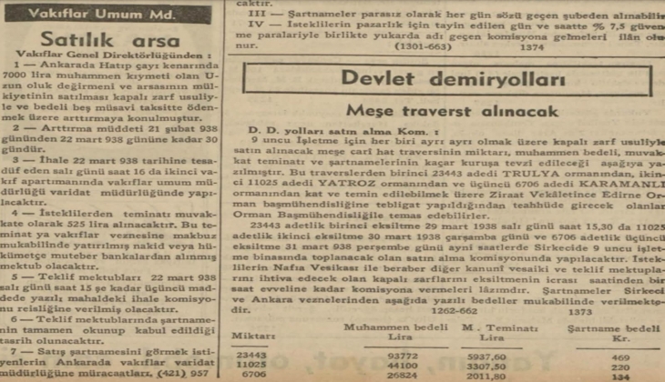 1938'de Vakıflar Genel Müdürlüğü Ankara'daki arsasını 7 bin liraya satmış!
