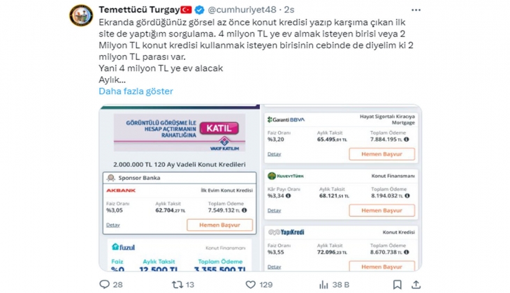 2 milyon TL lik konut kredisinin aylık taksiti 60 bin TL yi aştı! Konut almak mı, borsada hisse-fon almak mı mantıklı?