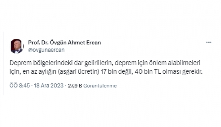 Prof. Dr. Övgün Ahmet Ercan dan şok deprem çözümü: Asgari ücret 40 bin TL olmalı!