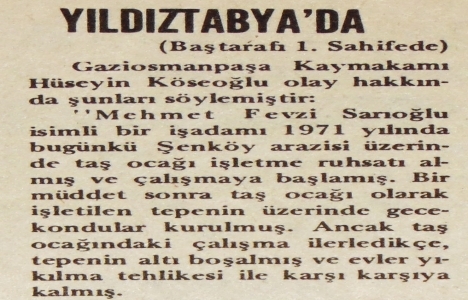 1974 yılında Yıldıztabya da 50 ev her an yıkılabilirmiş!