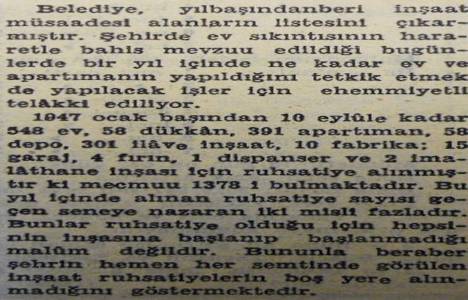 1947 yılının ilk sekiz ayında 1.378 inşaat ruhsatı alınmış!