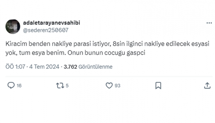 Nakliye parası isteyen kiracıya ev sahibinden tepki: Eşyalar zaten benim!
