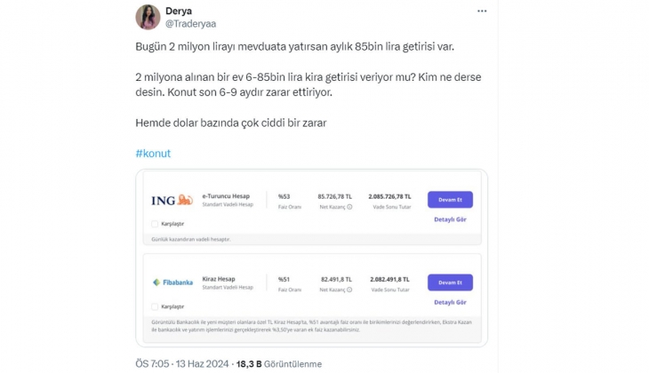 2 milyon TL mevduatla aylık 85 bin TL kazandırıyor! Peki mevduat mı, konut mu?