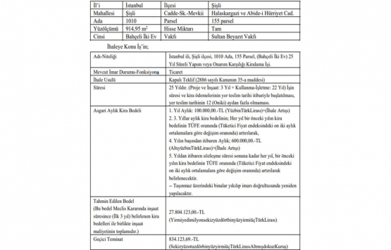 Şişli de 27.8 milyon TL ye yapım karşılığı onarım ihalesi!