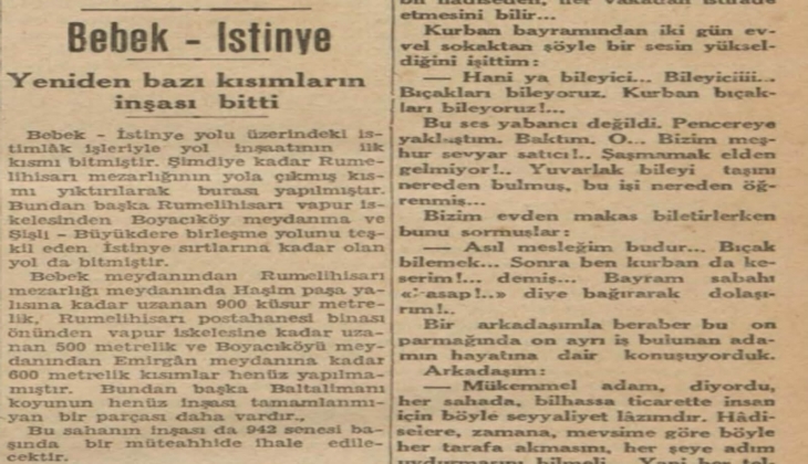 1942 yılında Bebek İstinye yol çalışması ihaleye verilmiş!