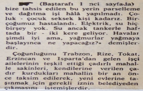 1971 yılında Boğaz da çadırlı mahalle kurulmuş!