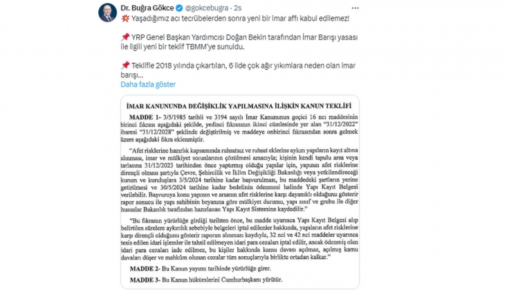 Şehir Plancısı Buğra Gökce den yeni imar affı tepkisi: Kabul edilemez! 