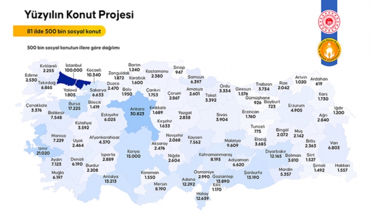 Yüzyılın Konut Projesi nin illere göre dağılımı belli oldu! Hangi ilde kaç konut inşa edilecek?