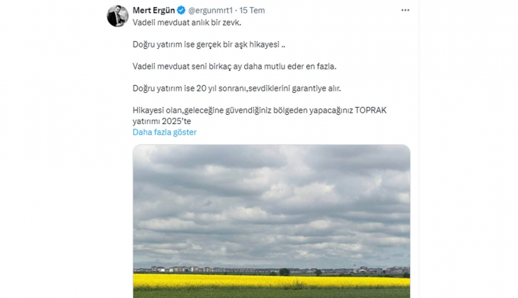 Girişimci Mert Ergün den doğru yatırım açıklaması: Vadeli mevduat anlık bir zevk, doğru yatırım topraktan geçiyor!