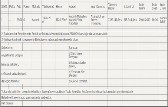 Tuzla Belediyesi nden 7 milyon TL ye satılık akaryakıt istasyonu!