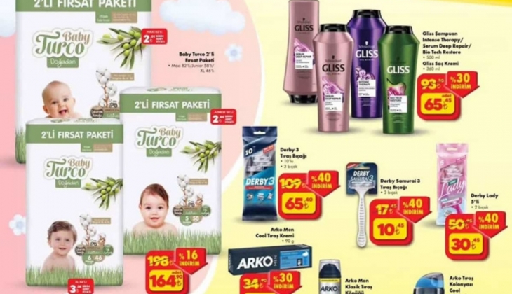 ŞOK’ta, Ariel aqua pudrada yüzde 27, Baby Turco ikili fırsat paketince yüzde 16 ve karışık turşuda yüzde 17 indirim!