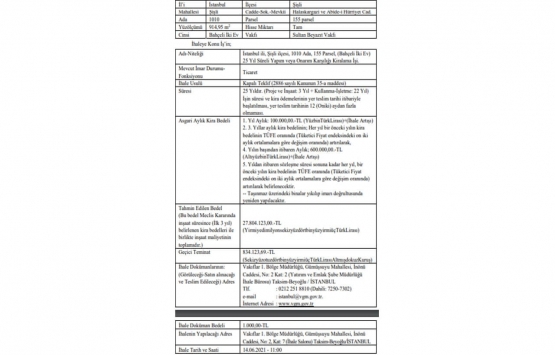 İstanbul da 27.1 milyon TL ye yapım karşılığı kiralama ihalesi!