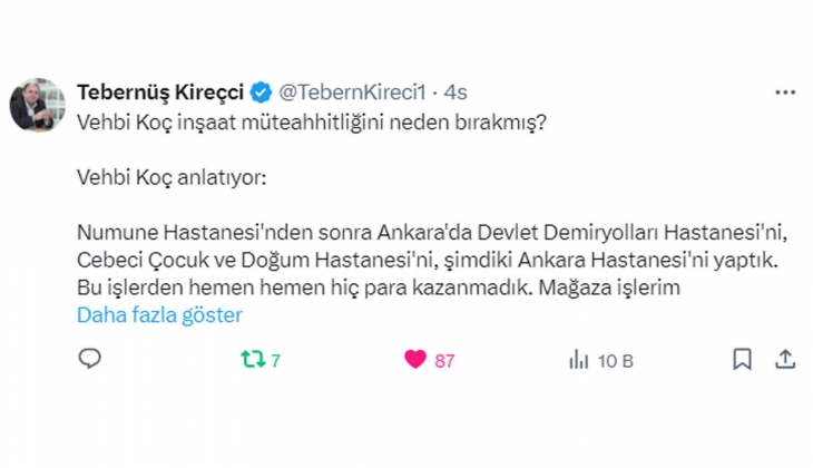 Vehbi Koç inşaat müteahhitliğini neden bırakmış?