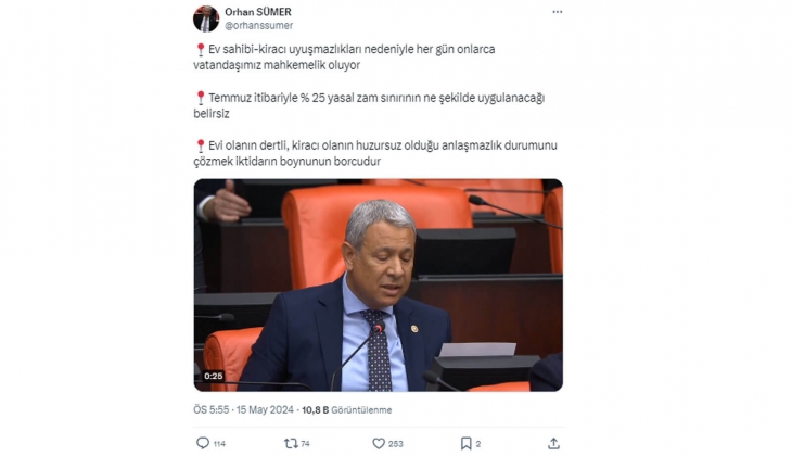 Milletvekilinden yüzde 25 tepkisi: Evi olan dertli, kiracı olan huzursuz! Bu sorunu çözmek iktidarın boynunun borcu!