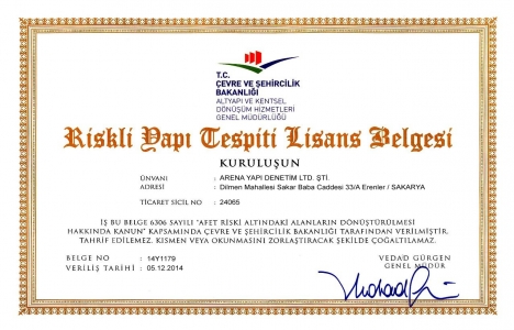 Riskli yapı tespiti lisans belgesi harcı 2018!