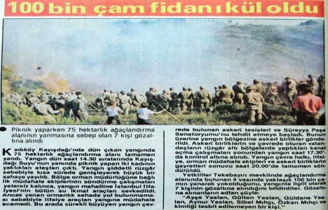 1985 yılında Kayışdağı nda 100 bin çam fidanı kül olmuş!