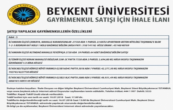 Beykent Üniversitesi 3 ildeki gayrimenkullerini satıyor!