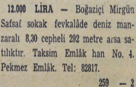1950 yılında Sarıyer de 42.000 liraya yalı satılacakmış!