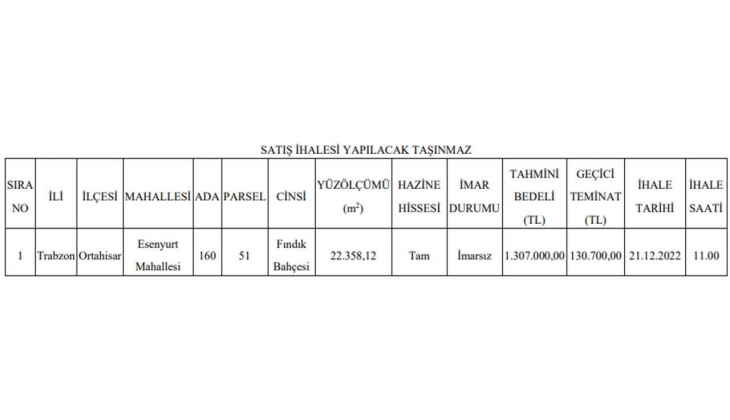 Milli Emlak 8 taksitle KDV den muaf fındık bahçesi satacak! Bu fırsatı sakın kaçırmayın!