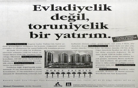 1996 yılında Dokuz Palmiye 75.000 dolardan başlayan fiyatlarla satışa sunulmuş!
