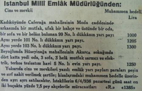 1936 yılında Moda Caddesi'nde bir dükkanın yarı hissesi bin liraya satılıkmış!