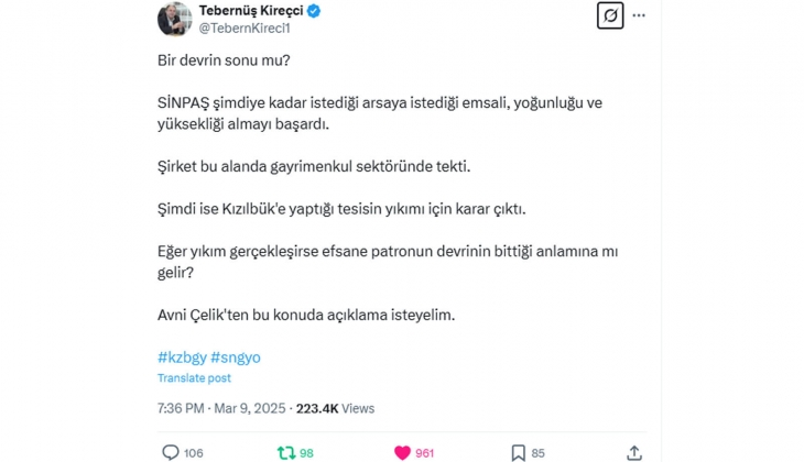 Tebernüş Kireçci sordu: Gayrimenkulde bir devrin sonu mu?
