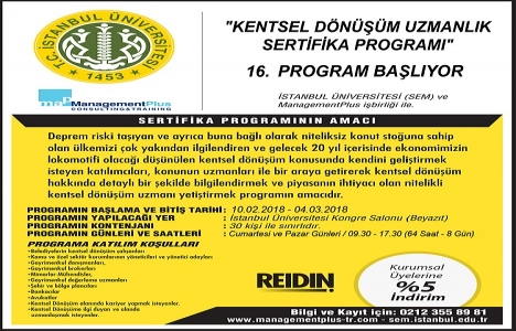 16. Kentsel Dönüşüm Uzmanlık Sertifika Programı 10 Şubat ta başlıyor!