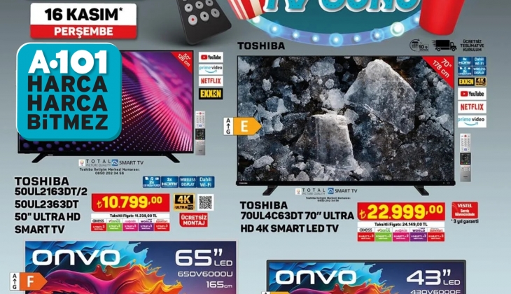 A101 16 Kasım kataloğu: 7 parça servis seti 229 TL'ye, Toshiba 70