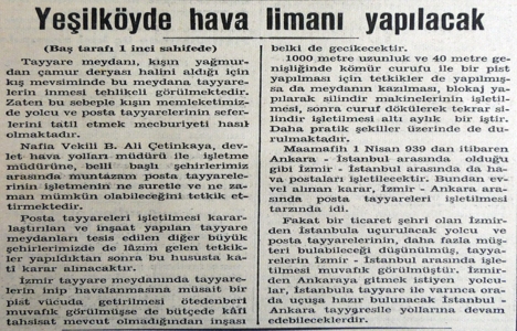 1938 yılında Yeşilköy de hava limanı yapılacak!
