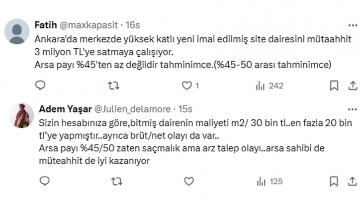İnşaat Mühendisi konutta arsa payına dikkat çekti: Yüzde 25 arsa payıyla 4.5 milyon TL lik evin fiyatı 3 milyon olurdu!