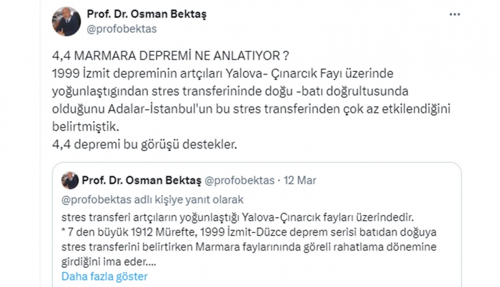 Marmara 4.4 büyüklüğünde sallandı! Prof. Dr. Osman Bektaş, stres transferine dikkat çekti!  