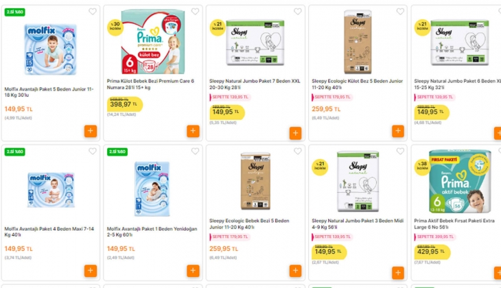 Migros ta bugüne özel Prima 74 lü bebek bezi 429, Sleepy 64 lü bebek bezi 149, Aptamil mama 439 TL! Dev indirim fırsatı!