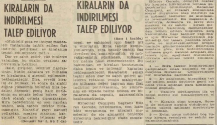 1957 de kira artışlarını önlemek için 5 maddelik öneri!