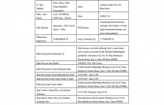 İzmir Buca da 39 milyon TL ye satılık gayrimenkul!