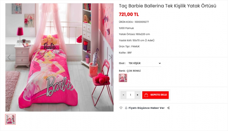 Barbie Dream yatak örtüsü Taç ta ikinci ürüne yüzde 50 indirim fırsatıyla. İşte 30 Eylül 2022 Taç fiyat listesi
