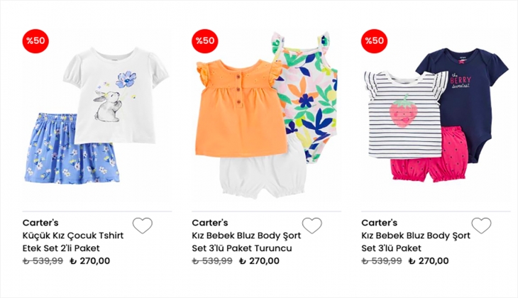 Bebeğiniz Carters’la daha da güzel olacak. Yüzde 50 indirimli 28 Eylül 2022 Carters fiyat listesi
