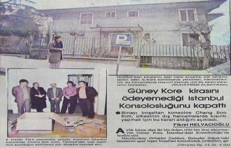 1982 yılında Güney Kore, kirasını ödeyemediği İstanbul Konsolosluğu nu kapatmış!