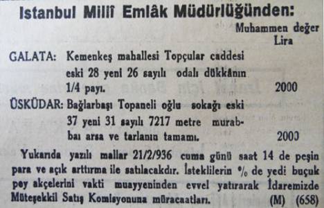 1936 yılında Üsküdar Bağlarbaşı'nda 7.217 metrekare tarla 2.000 liraya satılıkmış!
