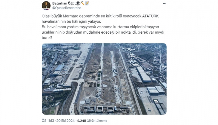 Deprem Araştırmacısı Baturhan Öğüt ten Atatürk Havalimanı çıkışı: Olası Marmara depreminde en kritik rol oynayacaktı!