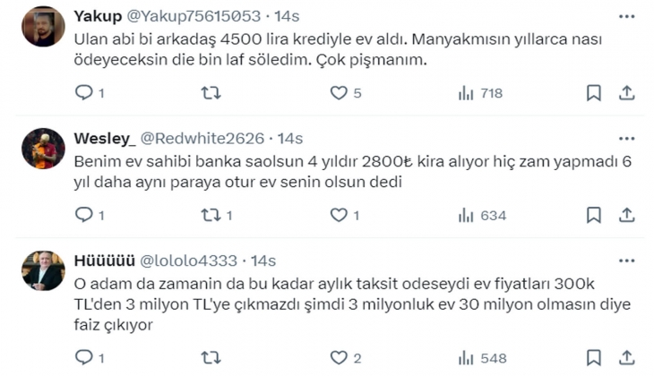 2 sene önce 3 bin TL olan konut kredisinin taksiti, bugün 75 bin TL den çok!