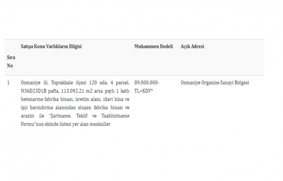 TMSF, Ufuk Boru nun Osmaniye deki tesisini satışa çıkardı!