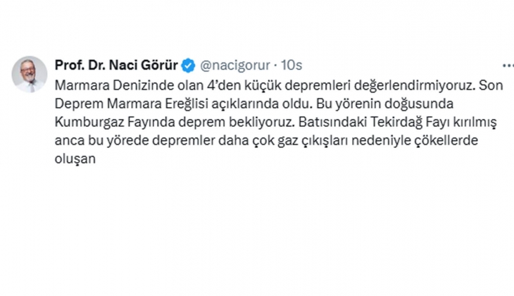 Marmara 3.5 büyüklüğünde sallandı! Prof. Dr. Naci Görür, Bu yörenin doğusunda Kumburgaz Fayında deprem bekliyoruz dedi
