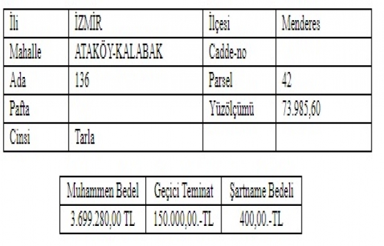 Menderes Belediyesi nden 3.6 milyon TL ye satılık tarla!