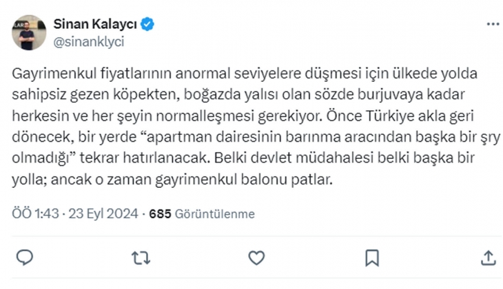 Bir emlak ilanında 1 ayda fiyat yüzde 24 düştü! Analistten Gayrimenkulde hala balon var açıklaması geldi!